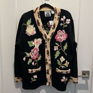 Vintage Storybook Knits Leopard in the Garden Floral Theme Sweater